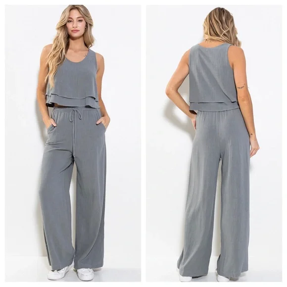 36 Linen Sleeveless Top and Pants Set - Picture 2 of 5